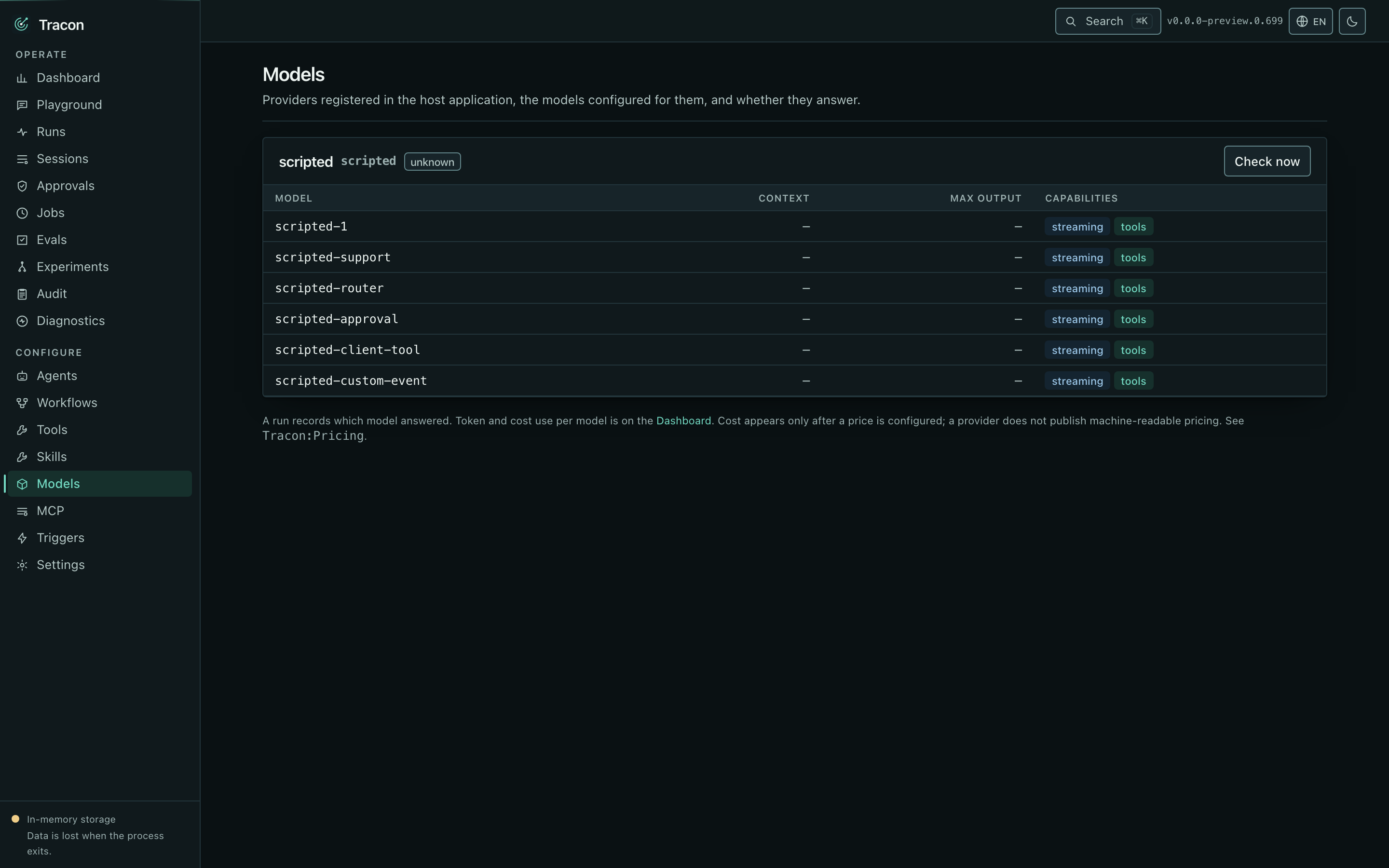 Registered model providers and their catalogues